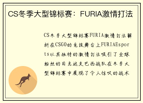 CS冬季大型锦标赛：FURIA激情打法