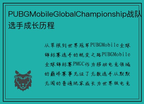 PUBGMobileGlobalChampionship战队选手成长历程