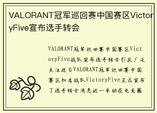 VALORANT冠军巡回赛中国赛区VictoryFive宣布选手转会